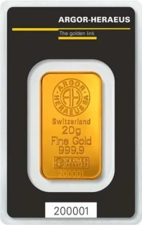 Zlatá tehlička Argor-Heraeus 20 gramov
